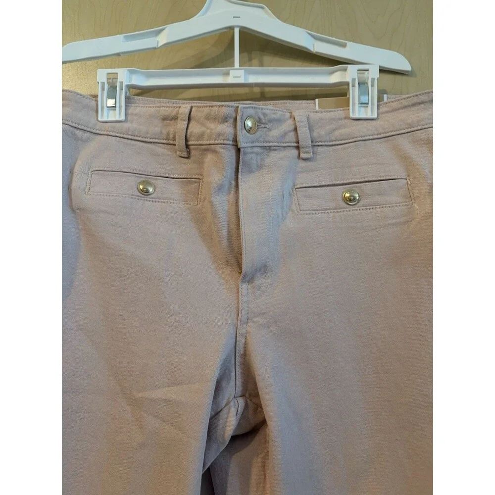 Michael Kors Rosewater Wide Leg Cropped Jeans Size 10 NWT Pink Gold Button